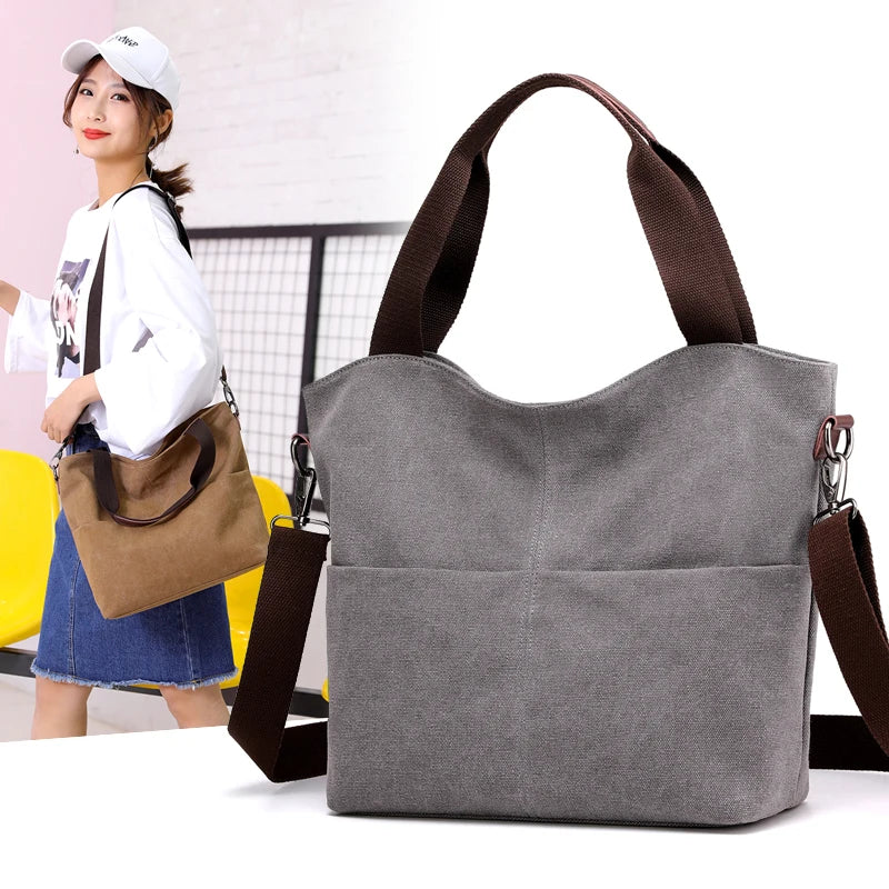 Women's Canvas Bucket Handbag Shoulder Bag Multifunction Satchel