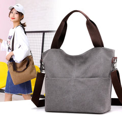 Women's Canvas Bucket Handbag Shoulder Bag Multifunction Satchel