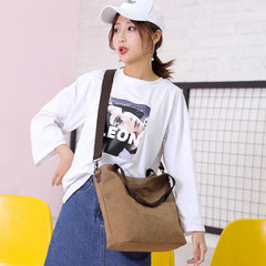 Women's Canvas Bucket Handbag Shoulder Bag Multifunction Satchel