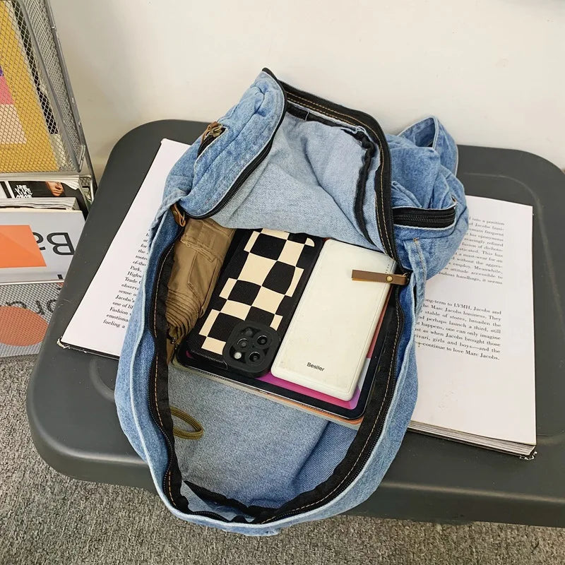 Women's Denim Backpack Harajuku Style Schoolbag
