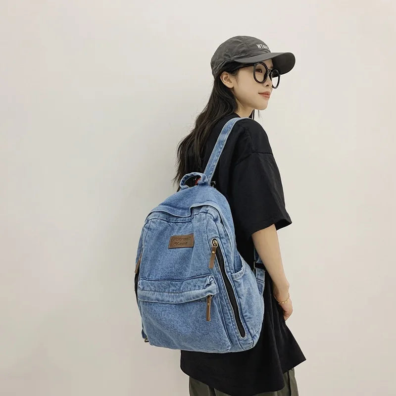 Women's Denim Backpack Harajuku Style Schoolbag