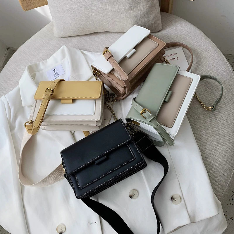 Women's PU Leather Crossbody Bag Chain Shoulder Handbag
