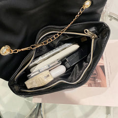 Women's Chain Shoulder Bag PU Leather Tote Embroidered Handbag