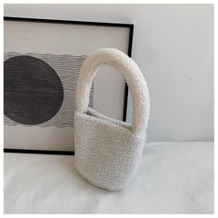 Women's Winter Plush Handbags Vintage Ladies Small Bucket Shoulder Bags