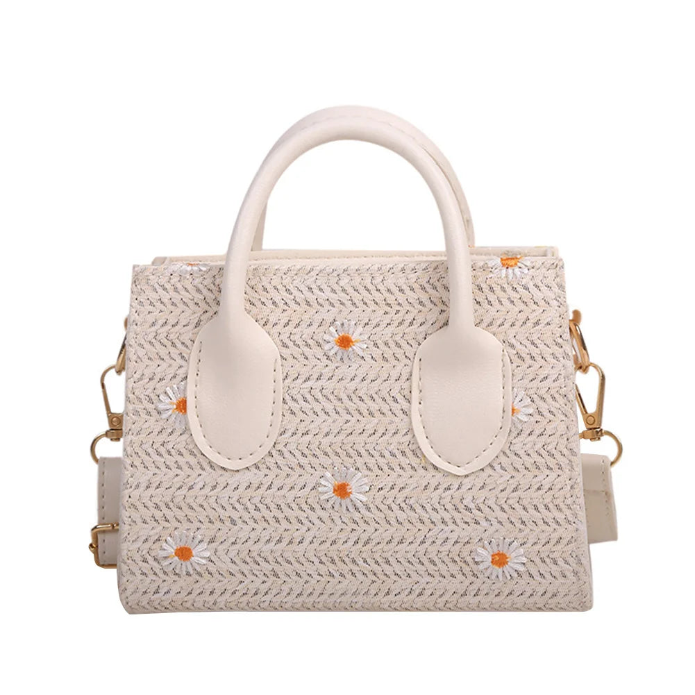 Woven Daisy Embroidery Shoulder Bag