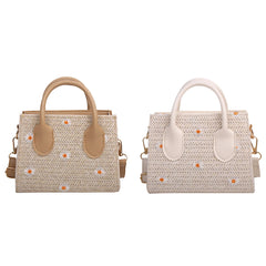 Woven Daisy Embroidery Shoulder Bag