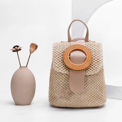 Woven Backpack Straw Women Shoulder Messenger Bag Ladies Schoolbag Handbags