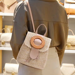 Woven Backpack Straw Women Shoulder Messenger Bag Ladies Schoolbag Handbags