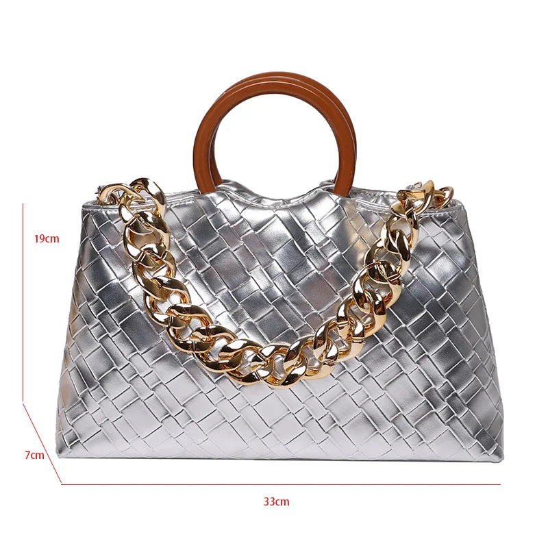 Women's Soft Leather Woven Clutch Bag Hobo Handbag Tote
