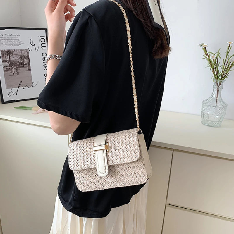 Straw Shoulder Bag for Women Crossbody Messenger Summer Handbag Purse