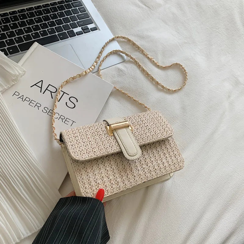 Straw Shoulder Bag for Women Crossbody Messenger Summer Handbag Purse