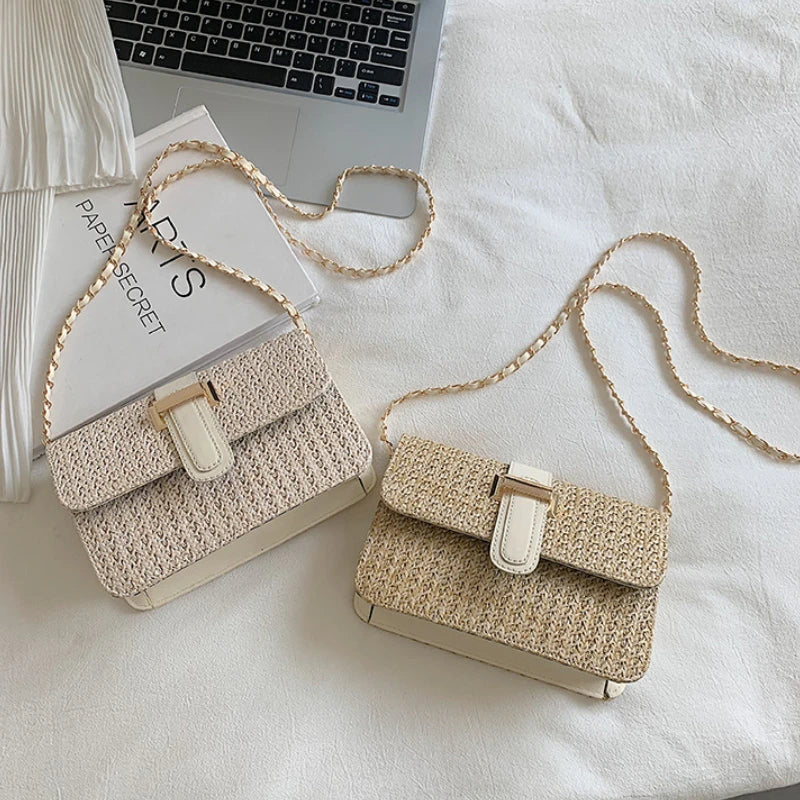 Straw Shoulder Bag for Women Crossbody Messenger Summer Handbag Purse