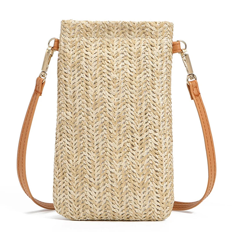 Woven Straw Women Crossbody Messenger Bag Rattan Shoulder Pack