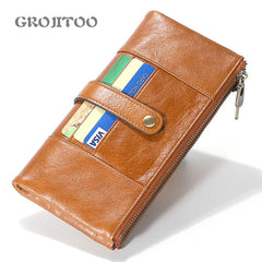 Men's Long Leather Wallet RFID Double Zipper Multi-functional Purse