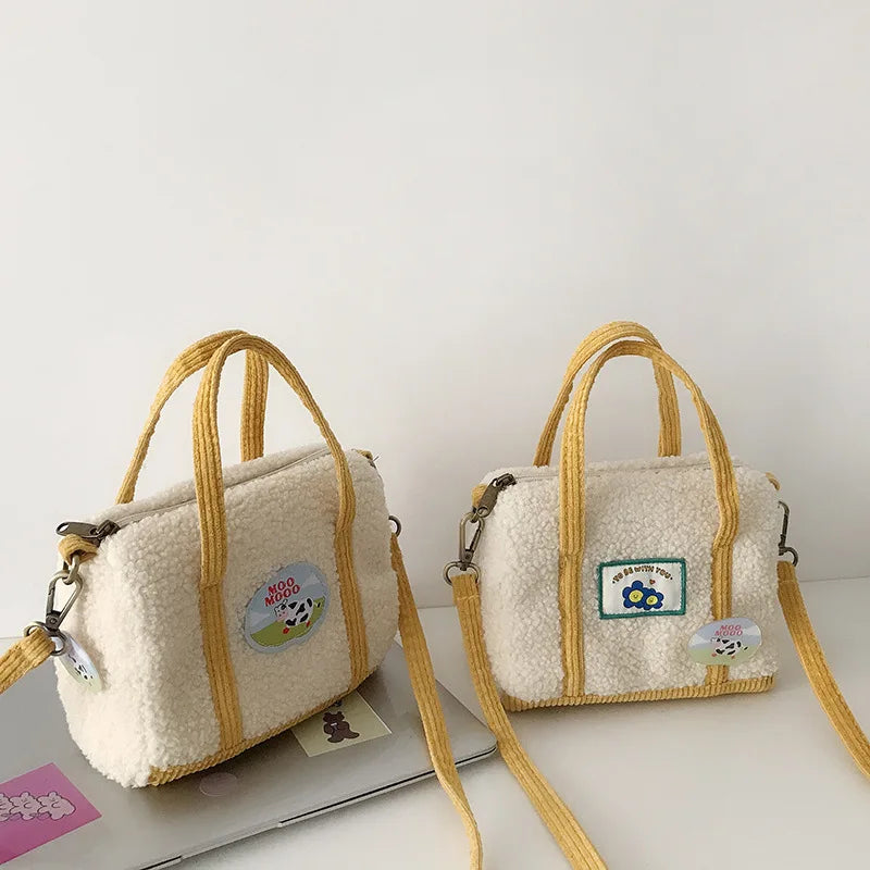 Plush Mini Messenger Bag Retro Style Diagonal Shoulder Bag
