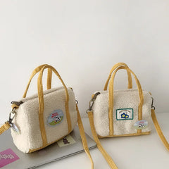 Plush Mini Messenger Bag Retro Style Diagonal Shoulder Bag