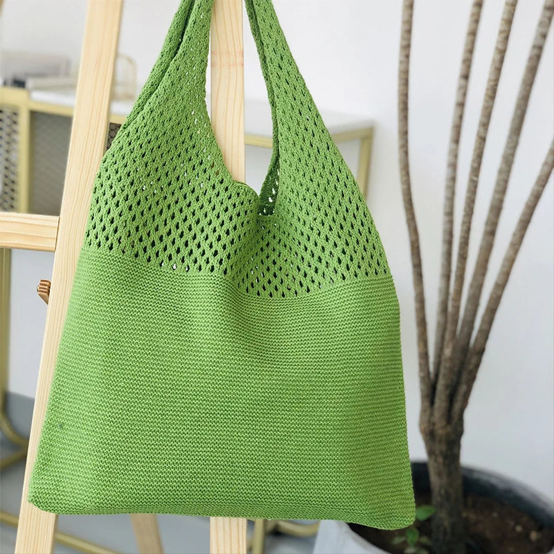 Retro Hollow Knit Single Shoulder Bag Female Vest Bag Wool Bag