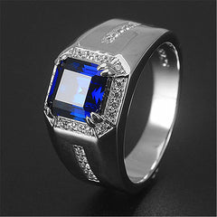 Green Emerald Crystal Men's Wedding Band Silver Jewelry