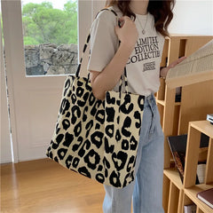Leopard Canvas Tote Bag Women Shoulder Bag Bucket Bag