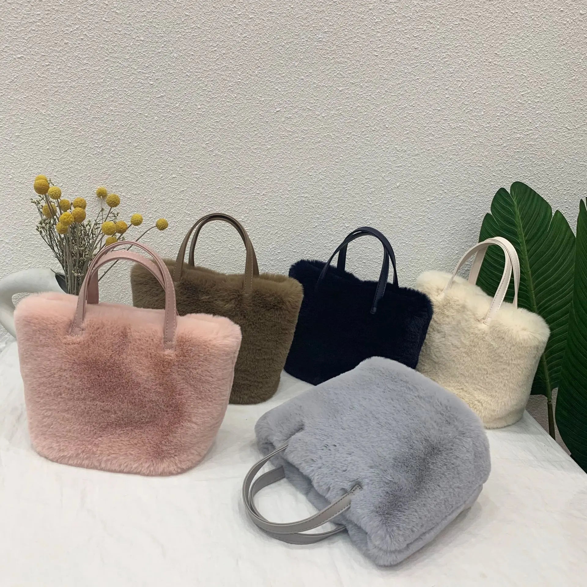 Winter Plush Female Shoulder Bag Small Tote Bag Purse Solid