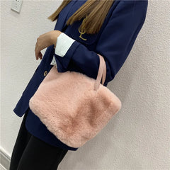 Winter Plush Female Shoulder Bag Small Tote Bag Purse Solid