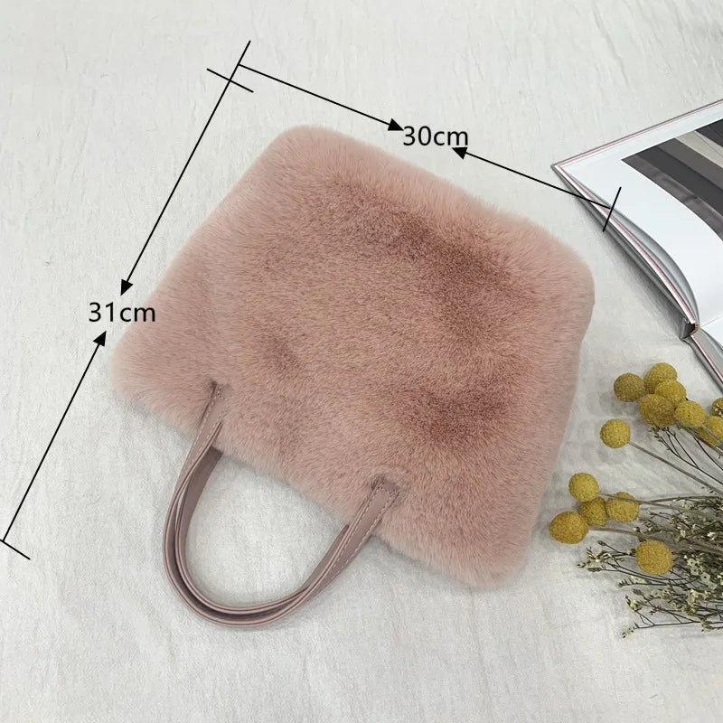 Winter Plush Female Shoulder Bag Small Tote Bag Purse Solid