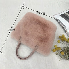 Winter Plush Female Shoulder Bag Small Tote Bag Purse Solid