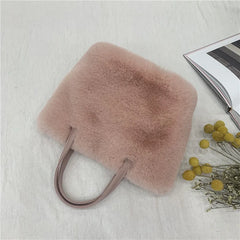 Winter Plush Female Shoulder Bag Small Tote Bag Purse Solid