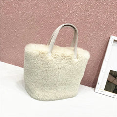 Winter Plush Female Shoulder Bag Small Tote Bag Purse Solid