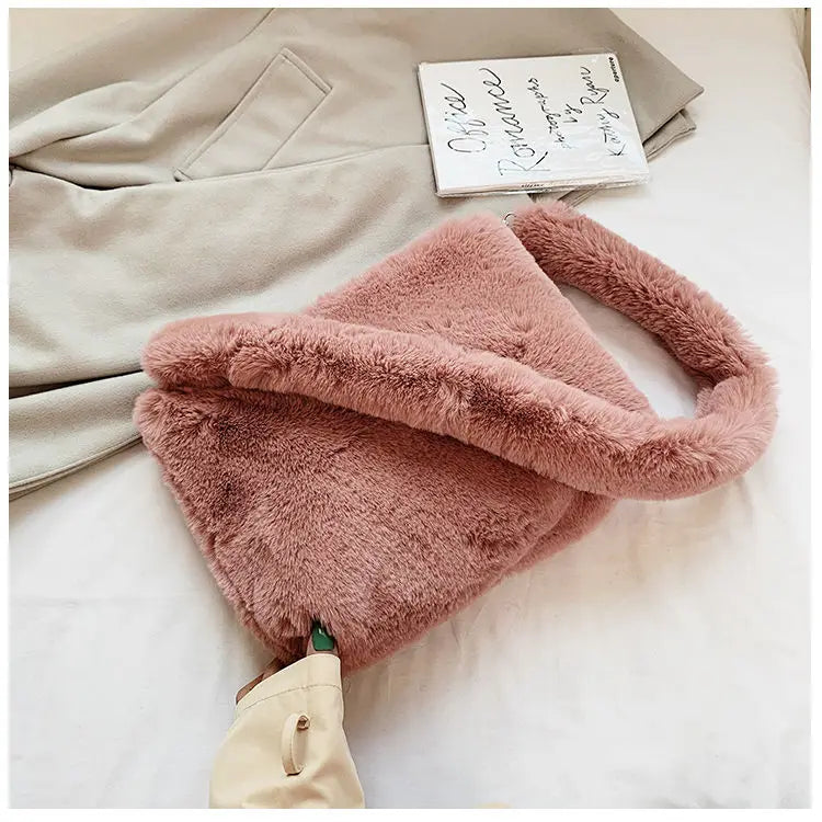 Soft Plush Faux Fur Handbag for Women Large Capacity Shopping Bag