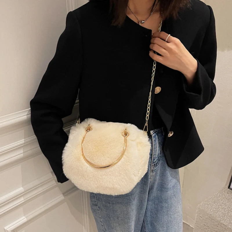 Plush Winter Shoulder Bag Women Chain Messenger Handbag Small