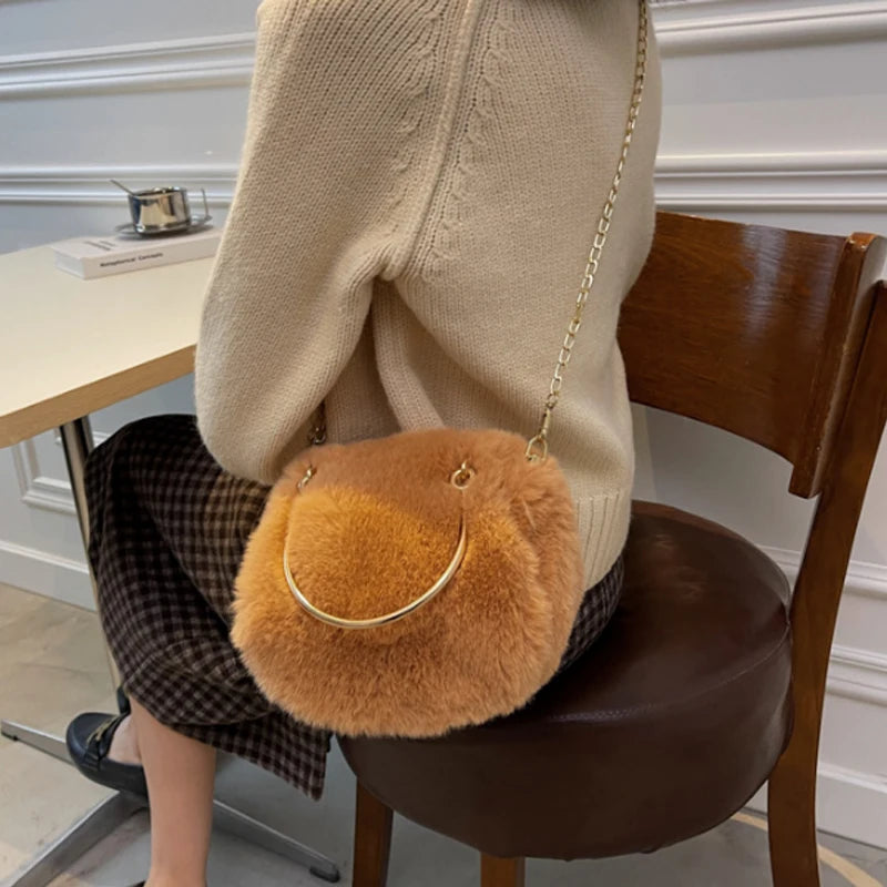 Plush Winter Shoulder Bag Women Chain Messenger Handbag Small