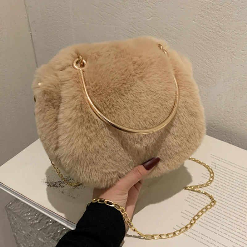 Plush Winter Shoulder Bag Women Chain Messenger Handbag Small