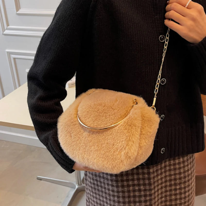 Plush Winter Shoulder Bag Women Chain Messenger Handbag Small