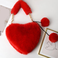 Plush Heart Shaped Shoulder Bag Faux Fur Winter Women Handbags
