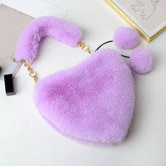 Plush Heart Shaped Shoulder Bag Faux Fur Winter Women Handbags