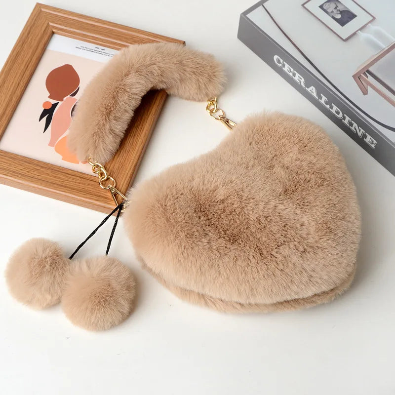 Faux Fur Women Handbags Plush Love Shoulder Bag