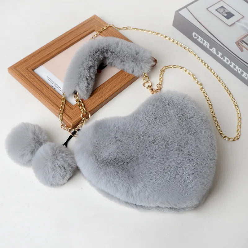Faux Fur Women Handbags Plush Love Shoulder Bag
