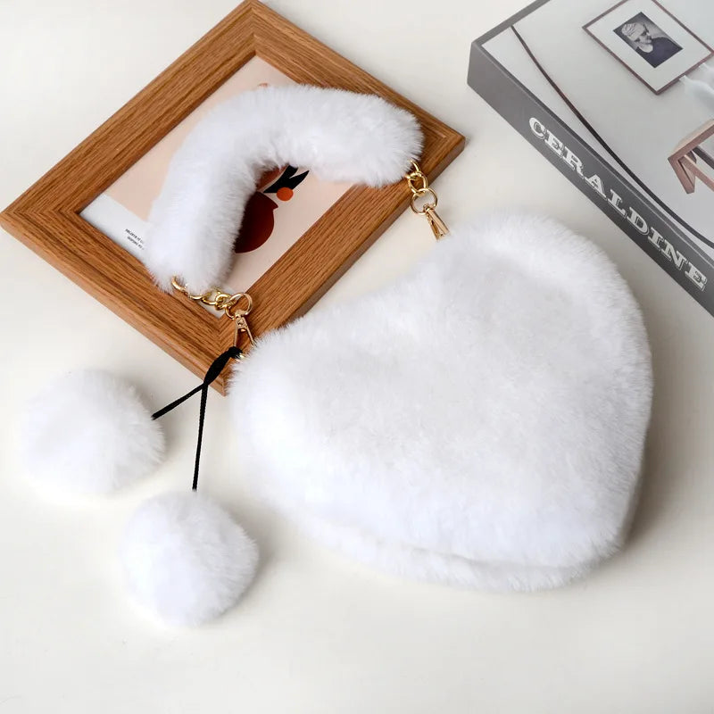 Faux Fur Women Handbags Plush Love Shoulder Bag