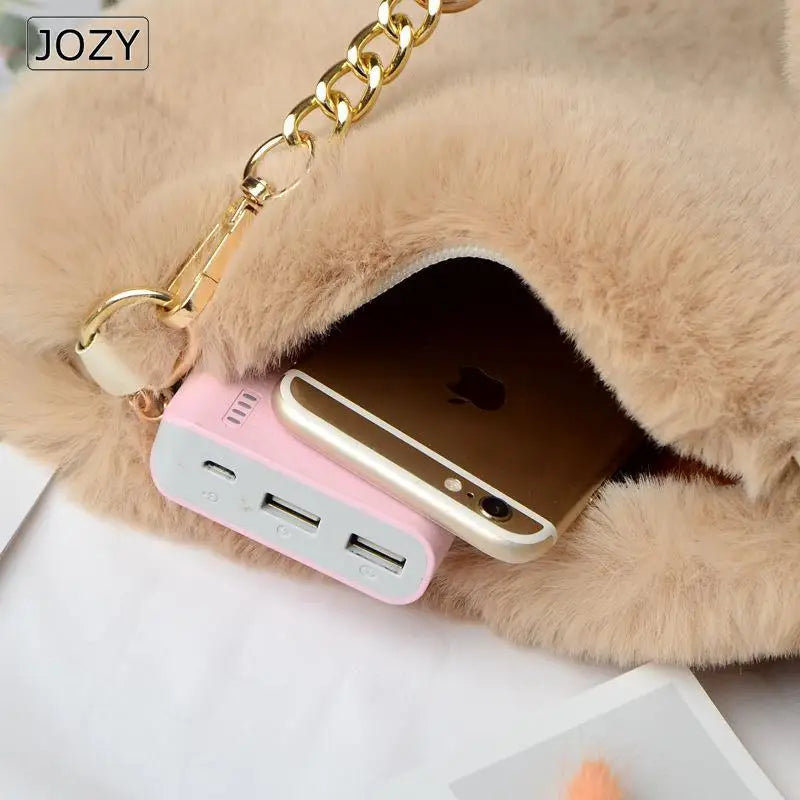 Plush Heart Shaped Shoulder Bag, Faux Fur Women Handbag for Winter