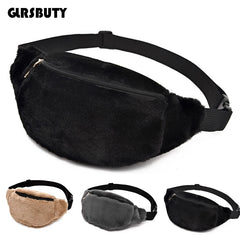 Faux Rabbit Fur Fanny Pack Waist Bag Men Women Travel Plush Hip Bag
