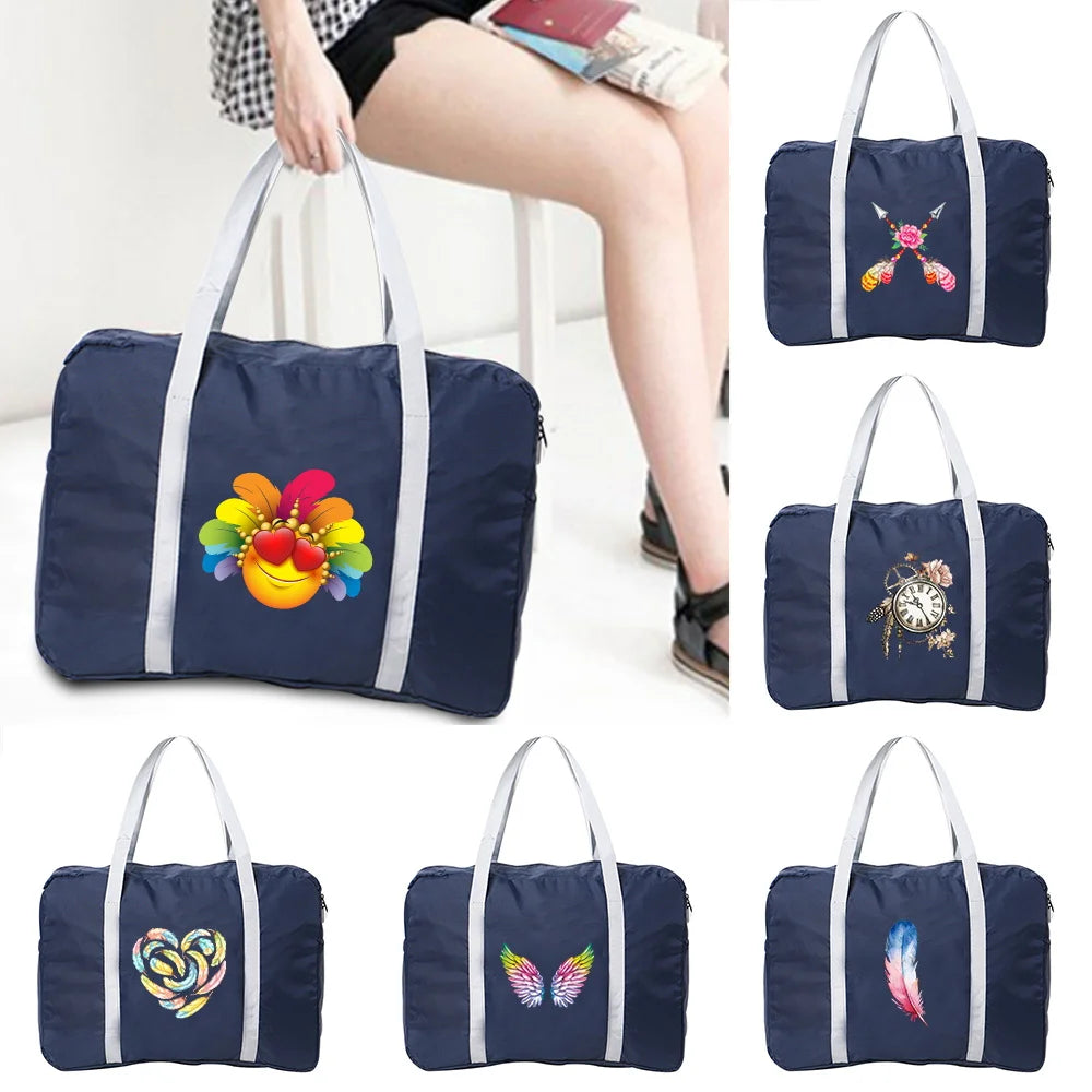 Feather Print Nylon Foldable Travel Bags Unisex Large Capacity Pack Luggage