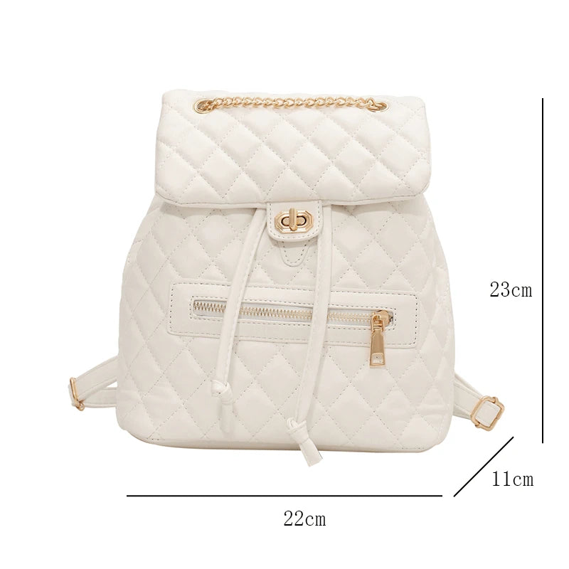 Women's Diamond Lattice Backpack Chains Shoulder Bag