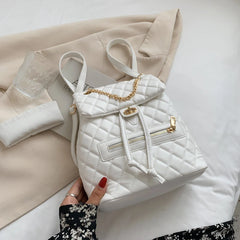 Women's Diamond Lattice Backpack Chains Shoulder Bag