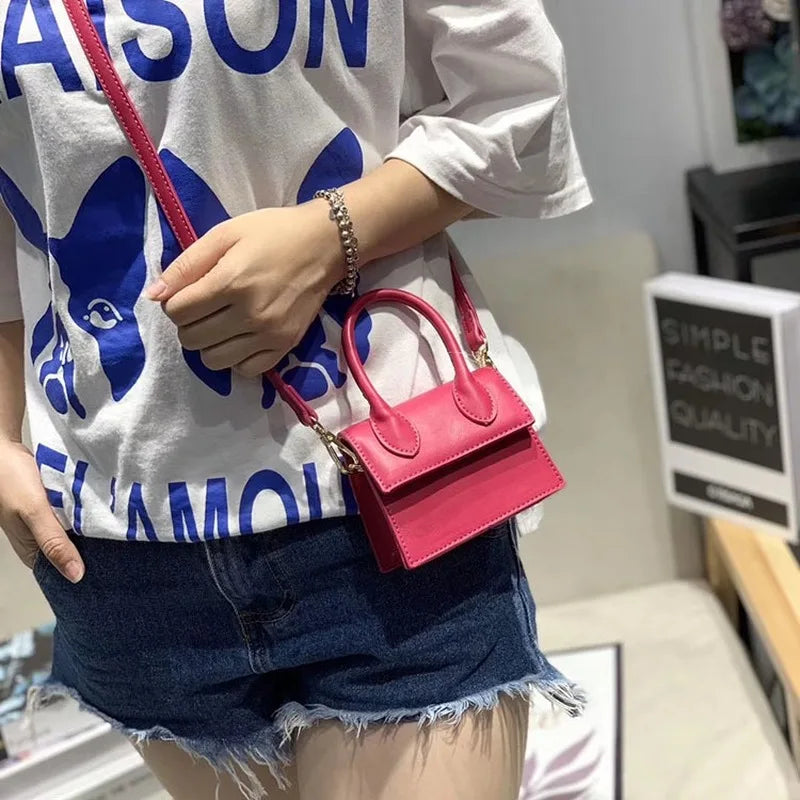 Crystal Leather Mini Messenger Bag Student Shoulder Bag