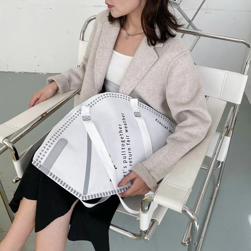 Female Canvas Creative Mask Shoulder Bag Casual Totes Handbags For Women