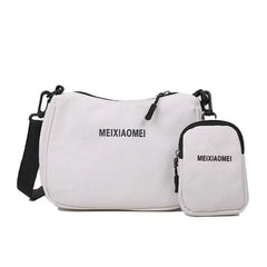 Women's Canvas Shoulder Bags with Mini Purse Pendant Set