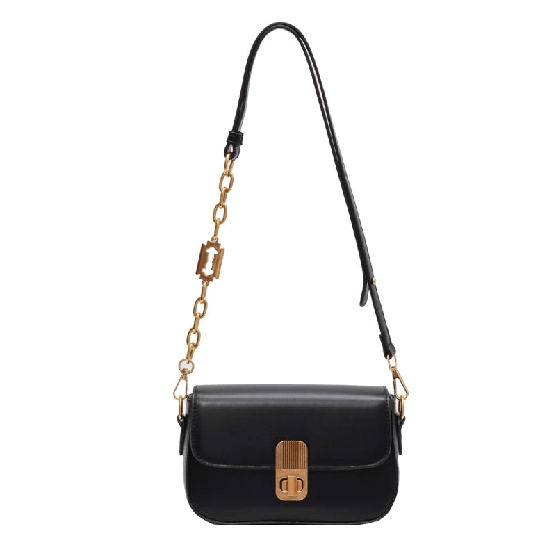 Metal & Leather Shoulder Strap Women's Bag