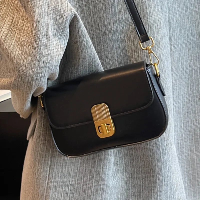 Metal & Leather Shoulder Strap Women's Bag