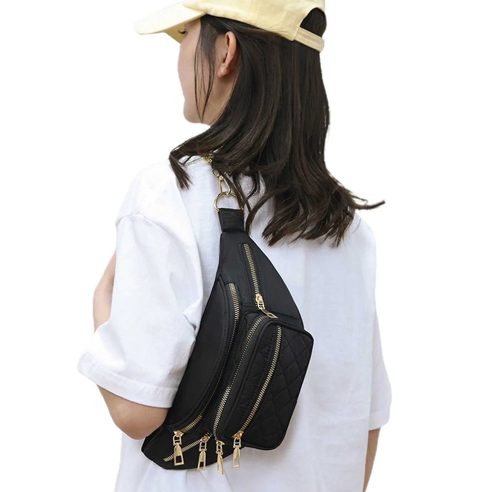 Women's Rhomboid Pattern Chest Bag, White/Black/Gray/Pink